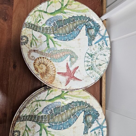 Pier 1 Spikey The Seahorse Melamine Plates 9in set-4  sea life shells unbreakabl - Picture 8 of 12